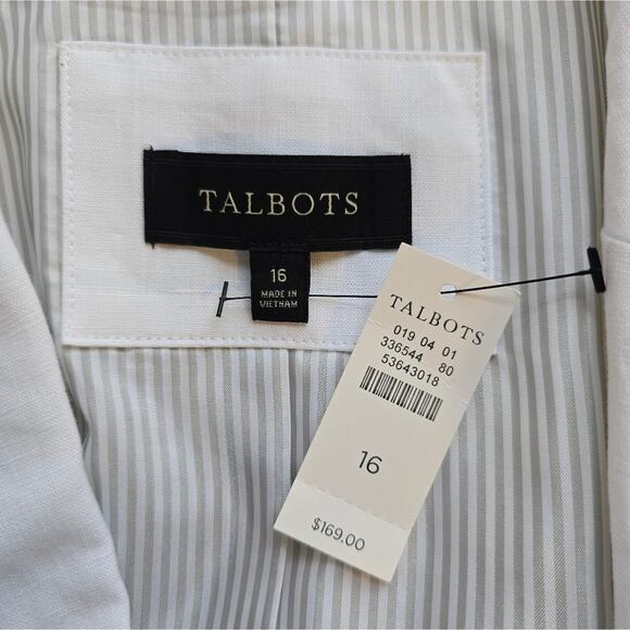 E Talbots White Classic Linen Blazer Women Plus Size 16 NWT Summer Office Casual - Picture 11 of 12